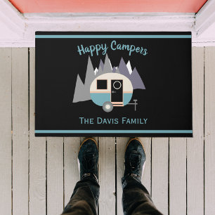 Mini Camper Trailer Blue auf der schwarzen Seite Fußmatte