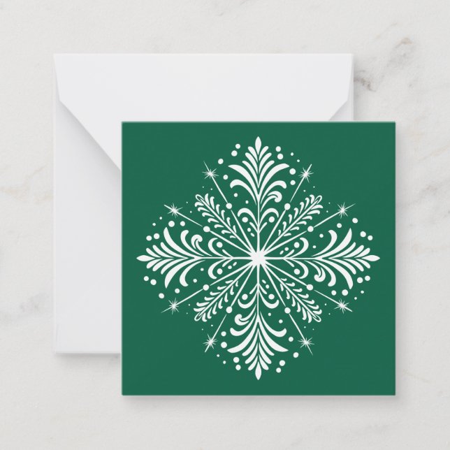 Mini carte de Noël verte et blanche Snowflake (Devant)