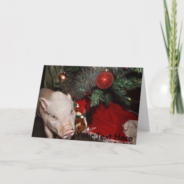 Mini carte de porc peinte sur mesure de Noël (Devant)
