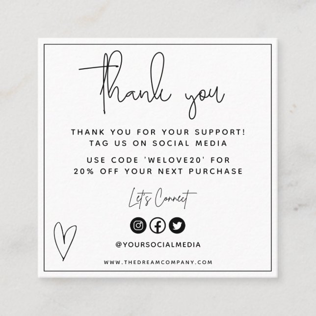 Mini Carte de visite de coeur blanc et noir (Devant)