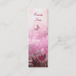 Mini Carte de visite rouge rose oiseau de la forêt minc