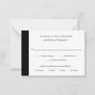 Mini carte RSVP mini Mariage noir blanc
