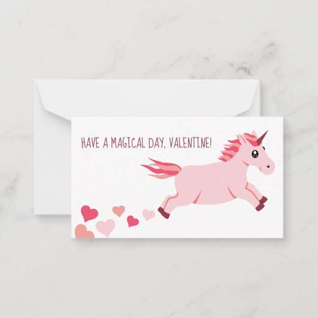 Mini Carte Saint Valentin Unicorne Rose avec Coeur (Devant)