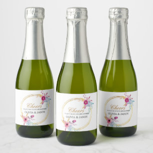 Mini Champagner Flasche Etikett mit Blumenkranz
