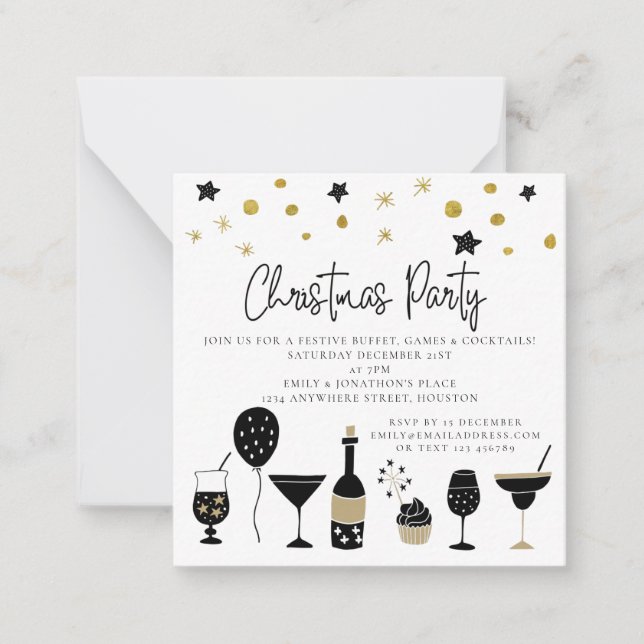 MINI | Cocktails Gold Black Christmas Party Einlad Mitteilungskarte (Vorderseite)
