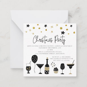 MINI   Cocktails Gold Black Christmas Party Einlad Mitteilungskarte
