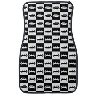 Mini-Cooper mit schwarzer Checkerboard Autofußmatte