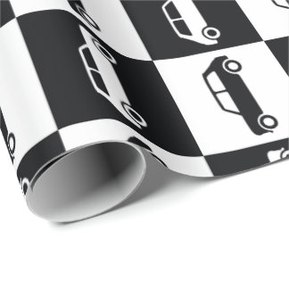 Mini-Cooper mit schwarzer Checkerboard Geschenkpapier