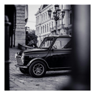 Mini Cooper noir et blanc poster de voiture classi
