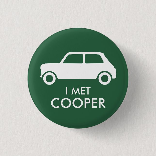 Mini Cooper Trading Button - Weiß auf Grün (Vorderseite)