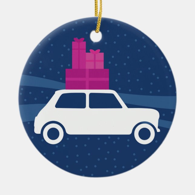 Mini Cooper-Weihnachtsverkehr Keramik Ornament (Vorne)