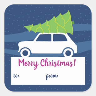 Mini Cooper Weihnachtsverkehr Quadratischer Aufkleber