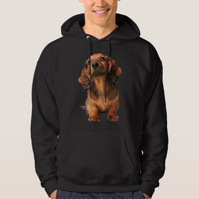 Mini-Dackel Langhaariger, schattiger Rotwelpen Hoodie (Vorderseite)