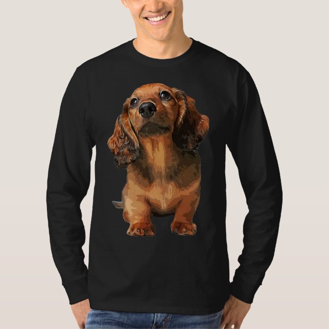 Mini-Dackel Langhaariger, schattiger Rotwelpen T-Shirt (Vorderseite)