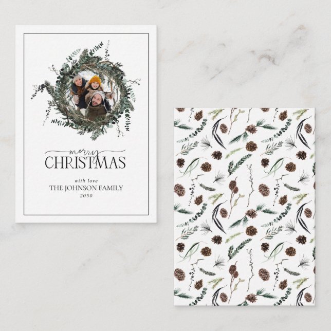 Mini Dusty Watercolor Wreath Frohe Weihnachtsfeier Mitteilungskarte (Vorne/Hinten)