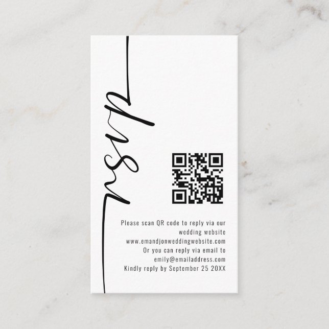 Mini Elegant Calligraphy QR Code Wedding RSVP Begleitkarte (Vorderseite)