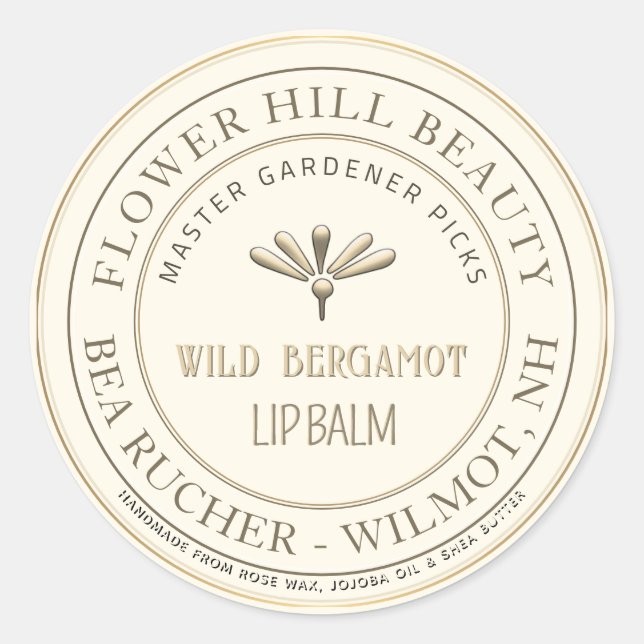 Mini Embossed Blume Lip Balm Metallic Gold Border Runder Aufkleber (Vorderseite)