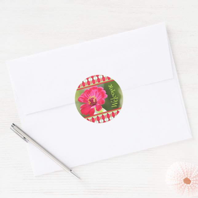 Mini Event Welcome Deco in Pinks und Green Runder Aufkleber (Umschlag)