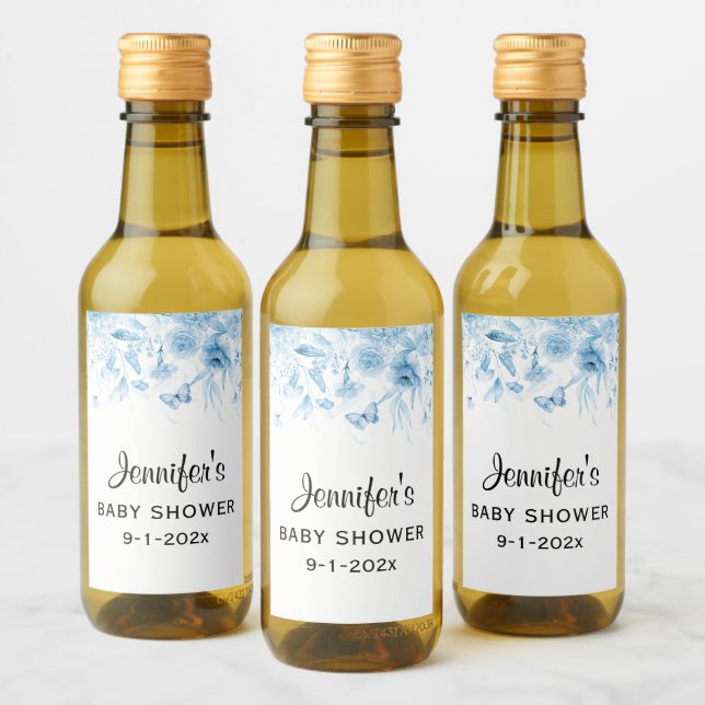 Mini Flasche Blue Baby Boy Dusche Blumentropfen Weinetikett (Flaschen)