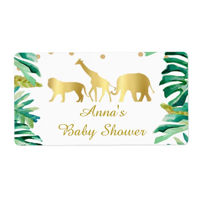 Mini Flasche Label Dschungeltiere Grün Gold Baby (Vorne)