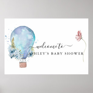 Mini Floral Hot Air Ballon Babydusche Poster
