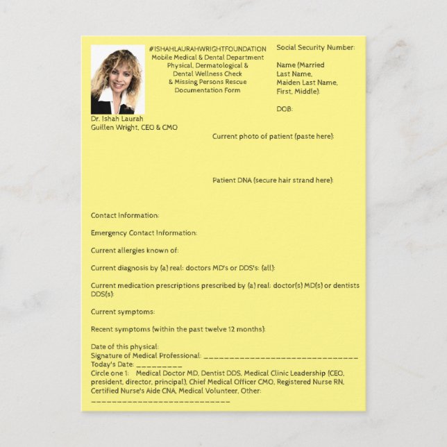 Mini-Formular für: Med., Derm., Dental, Vermisste  Einladungspostkarte (Vorderseite)