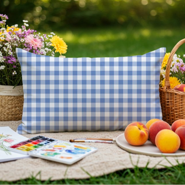 Mini Gingham Karo Cornflower Blue Kariertes Muster Kissen Für Draußen (Von Creator hochgeladen)