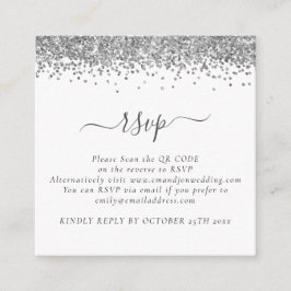 Mini Glam Silver Glitzer QR Code Wedding RSVP Begleitkarte
