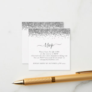 Mini Glam Silver Glitzer QR Code Wedding RSVP Begleitkarte