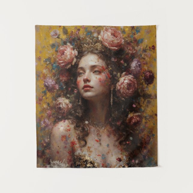 Mini Golden Bloom Tapestry – Wall Art Wandteppich (Vorderseite)