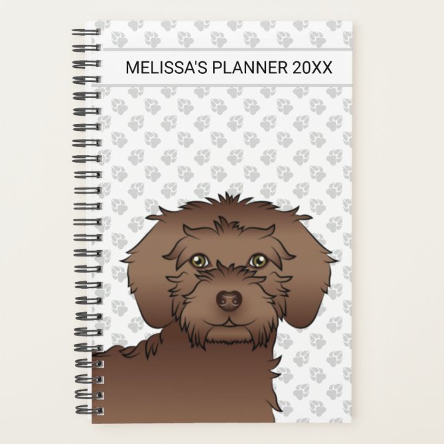 Mini Goldendoodle Brown Cartoon Chien & Texte (Devant)
