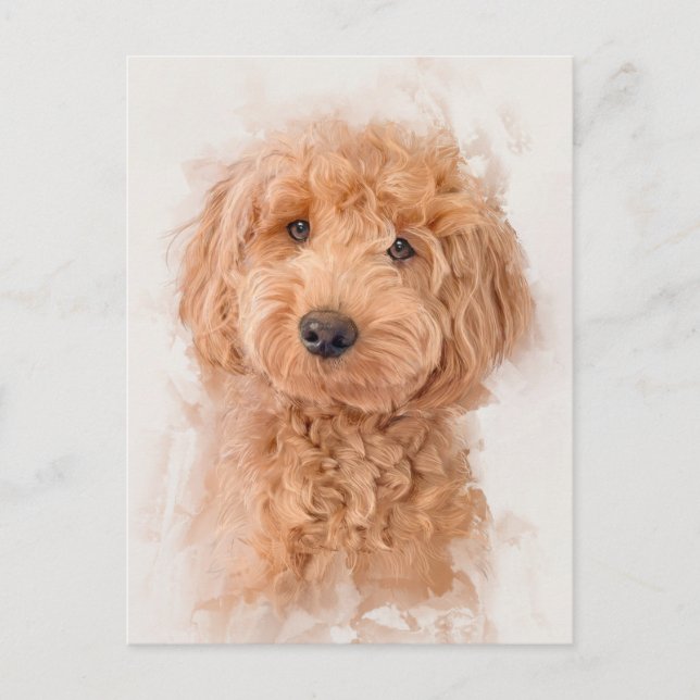 Mini Goldendoodle Dog Portrait Postkarte (Vorderseite)