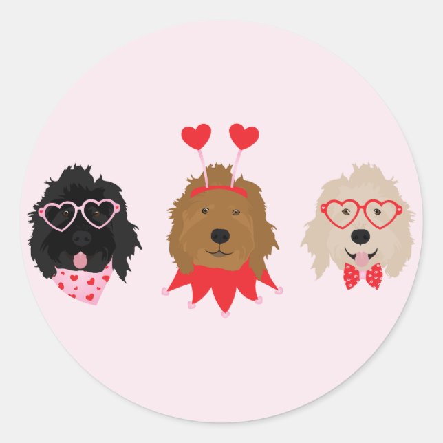 Mini Goldendoodle Dogs Valentinstag Runder Aufkleber (Vorderseite)