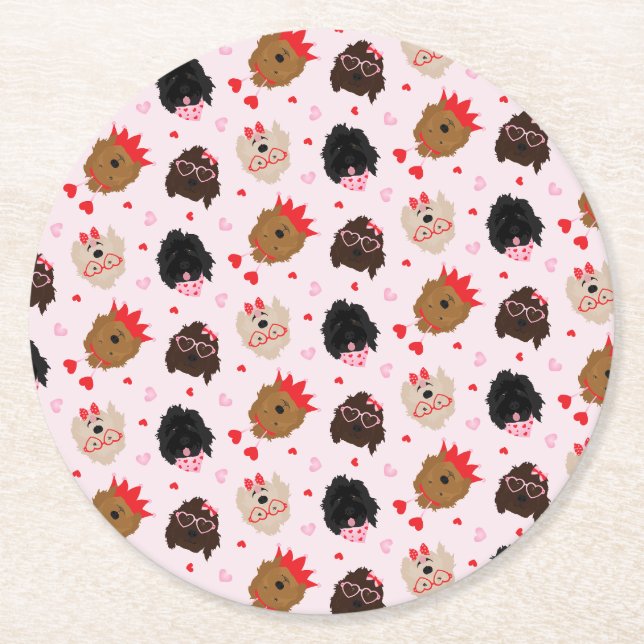 Mini Goldendoodle Dogs Valentinstag Runder Pappuntersetzer (Vorderseite)