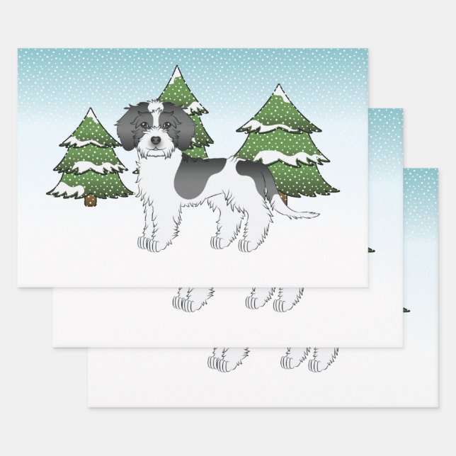 Mini Goldendoodle Winterwald in Schwarzwald Geschenkpapier Set (Set)