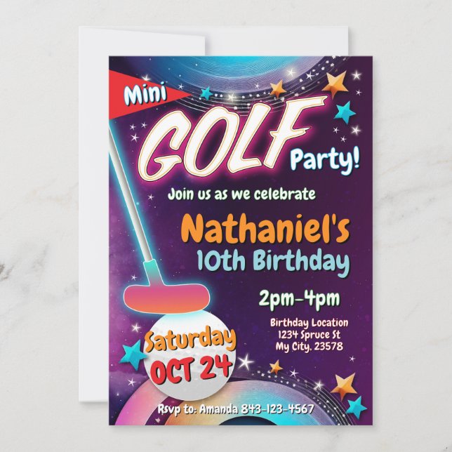 Mini Golf Birthday Einladung | Golf Party Card (Vorderseite)