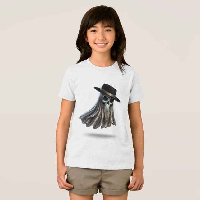 Mini Gothic Ghost - Kinder Fedora Schädelgeist Tri-Blend Shirt (Vorderseite Voll)