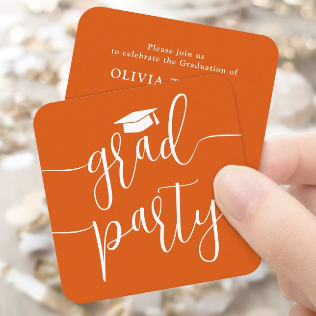 Mini Graduation Party Invitation Orange White Card (Créateur téléchargé)