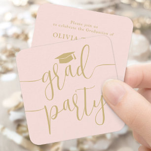 Mini Graduierungsparty Einladung Blush & Gold Card