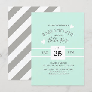 Mini Gray White Stripes Babydusche lädt ein Einladung
