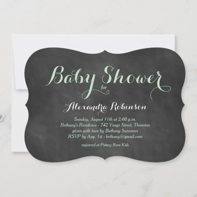 Mini Green Chalkboard Babydusche Einladung (Vorderseite)