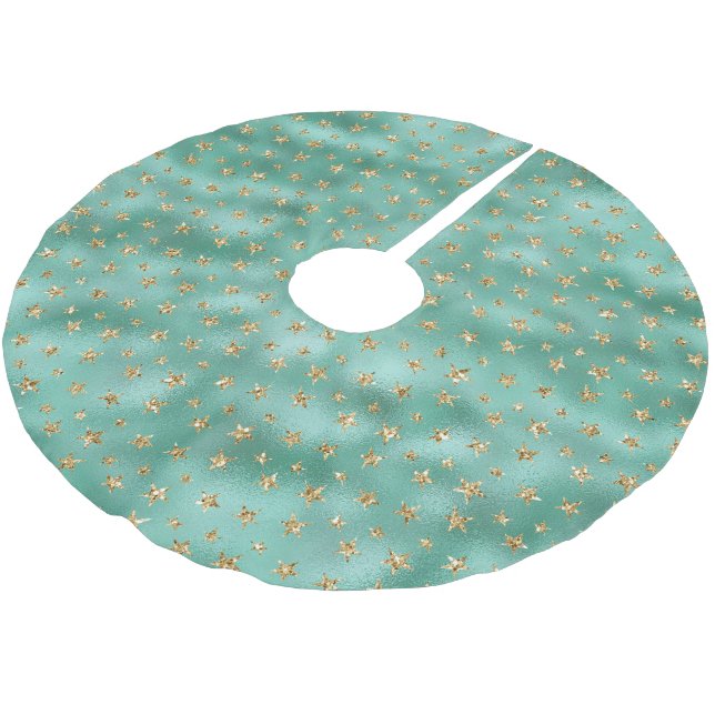 Mini Green Gold Glam Glitzer Stars Polyester Weihnachtsbaumdecke (Schrägansicht)