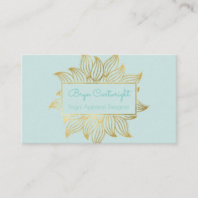 Mini Green Gold Lotus Mandala Business Card Visitenkarte (Vorderseite)