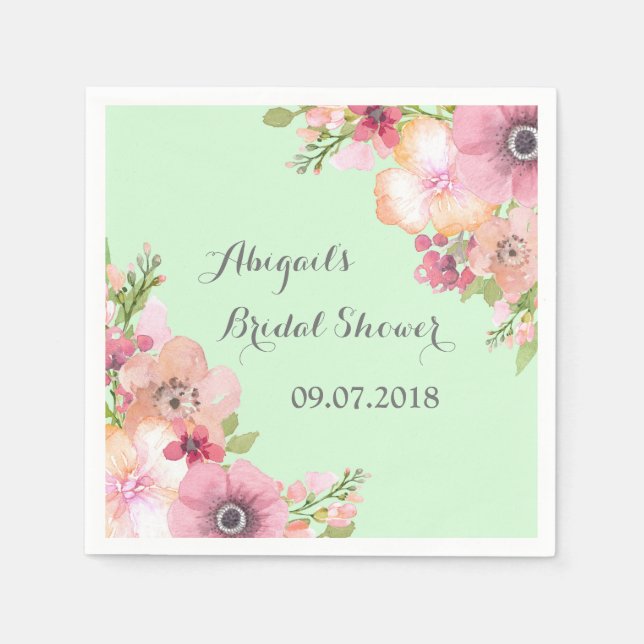 Mini Green Pink Floral Brautparty Napkins Serviette (Vorderseite)