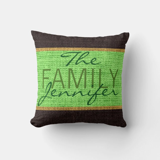 Mini Green Rustic Burlap Monogram Kissen (Vorderseite)