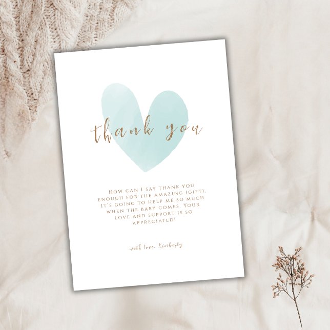 Mini Green Simple Heart Baby Dusche Dankeskarte (Mint Green Simple Heart Baby Shower Thank You Card)