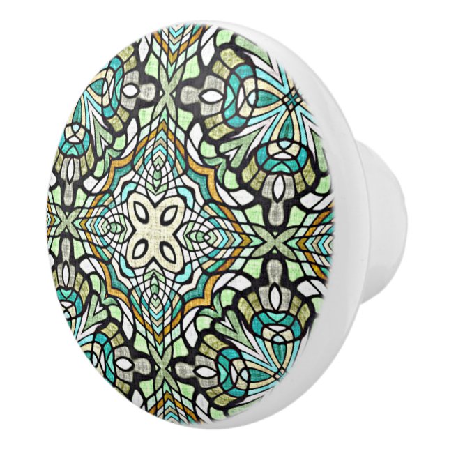 Mini Green Türkise Angesagt Bohemisch Bali Art Mot Keramikknauf (Rechts)