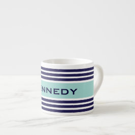 Mini-Green und Navy Blue Streifen Custom Monogram Espressotasse