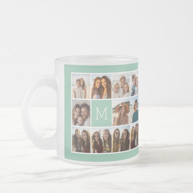 Mini Green Unique Foto Collage Custom Monogram Mattglastasse (Links)