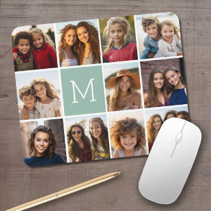 Mini Green Unique Foto Collage Custom Monogram Mousepad